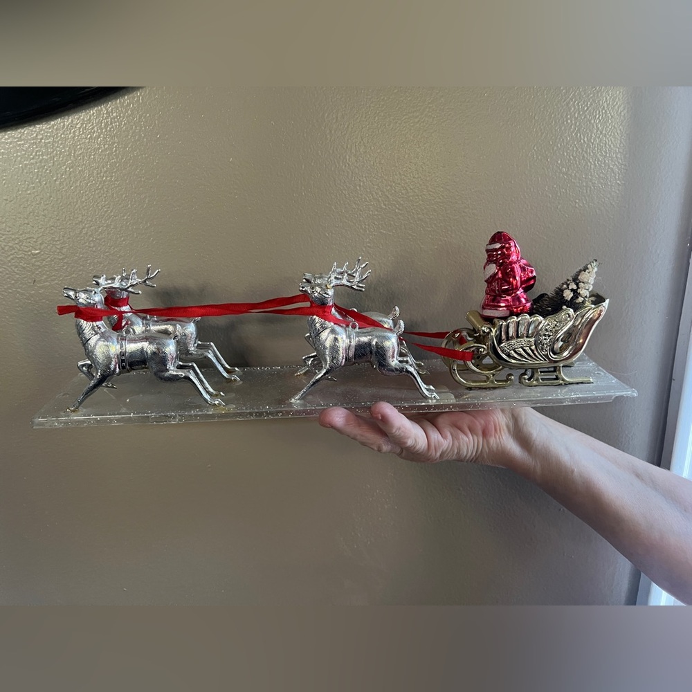 Vintage Original 15" Irwin Santa Claus Sitting in Sleigh Pulled by Reindeer USA